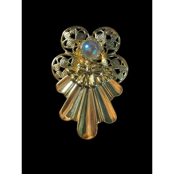 Signed Vintage Jane 1999 AOL Gold Toned Angel Brooch Pin Fashion Jewelry - Picture 1 of 4